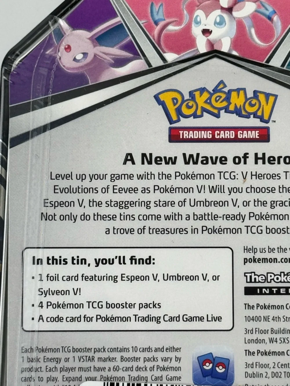 NIB Pokémon TCG V Heroes Espeon V Tin Box Sealed Eeveelution Collectible Box New - Picture 9 of 10